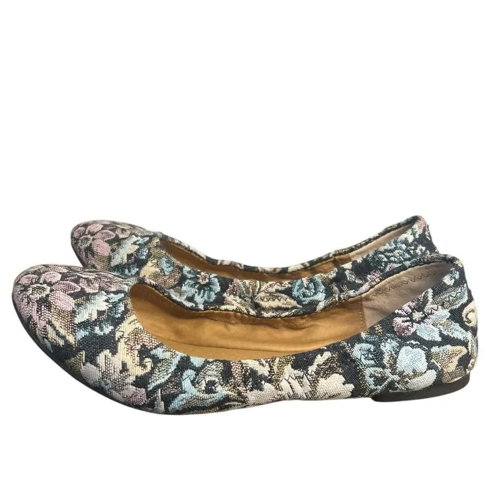 Lucky Brand Emmie Floral Ballet Flats size 7.5M Shady Spruce Scala Rose Shoes